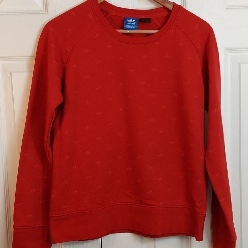 Adidas Red Allover Trefoil Print Sweatshirt Sz M